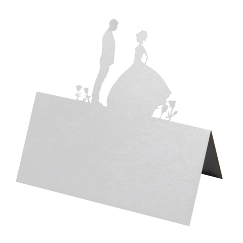 Laser Cut Wedding Place Cards Cardstock Bride Groom Silhouette Hollow Name Cards For Romantic Valentine Banquet Party Decoration