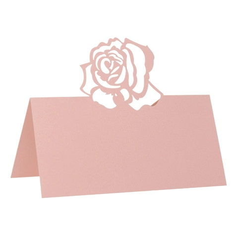 Marque-places en Papier Nacré avec Rose Découpée au Laser Pour Décoration de Table de Mariage Fête Banquet