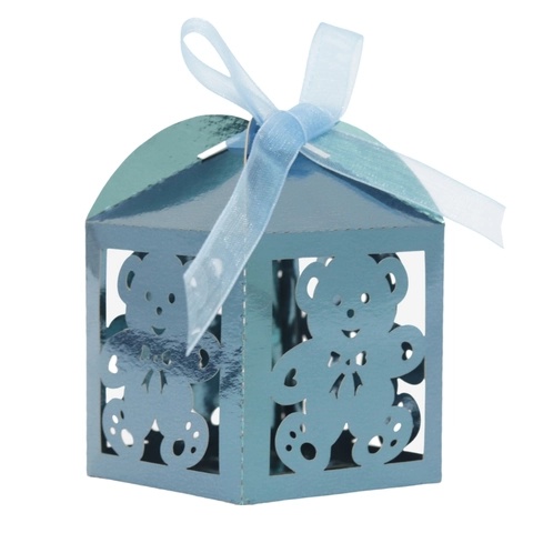 Laser Cut Hollow Bear Candy Box With Ribbon Bow Mirror Metallic Pearl Paper Gift Boxes For Wedding Birthday Party Favors