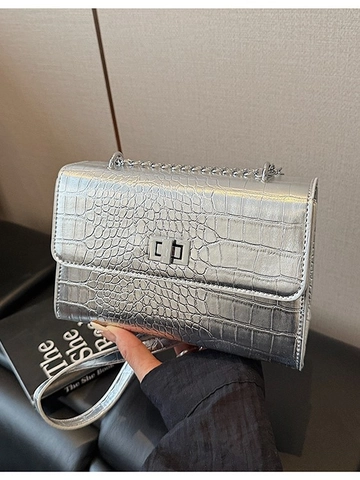Women Crocodile Embossed PU Leather Chain Crossbody Bag Vintage Square Shoulder Bag With Metal Lock Fashion Messenger Bag Elegant Handbag