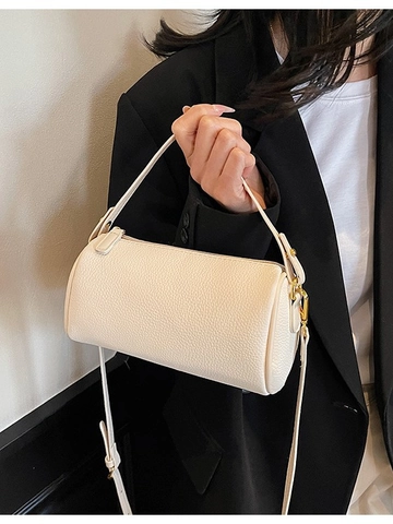 Borsa a Tracolla Cilindro Donna in Pelle PU Trama Martellata Minimalista Borsa a Spalla Cuscino per Pendolarismo Quotidiano