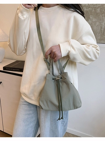 Damen Nylon Kordelzug Eimertasche Lässige Leichte Einfarbige Schultertasche Umhängetasche Reise Alltag Handtasche