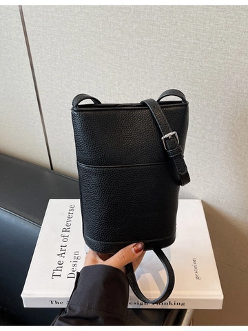 Women Minimalist PU Leather Pebble Grain Bucket Crossbody Bag Korean Style Small Phone Bag With Adjustable Strap Solid Color Handbag