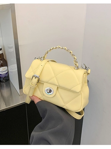 Women Quilted Rhombus Crossbody Bag PU Leather Small Square Flap Bag With Metal Chain Handle Fashion Shoulder Bag