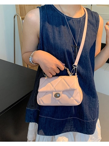 Women Quilted Rhombus Crossbody Bag PU Leather Small Square Flap Bag With Metal Chain Handle Fashion Shoulder Bag