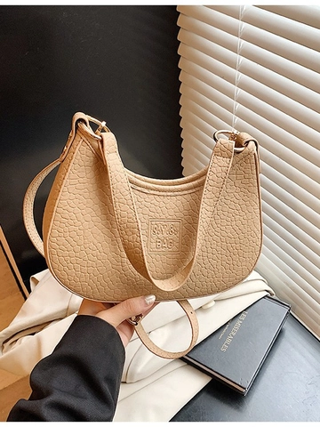 Bolso de Hombro Hobo de Cuero PU para Mujer Minimalista Color Sólido Textura Lichi Bolso de Axila Con Cremallera Uso Diario