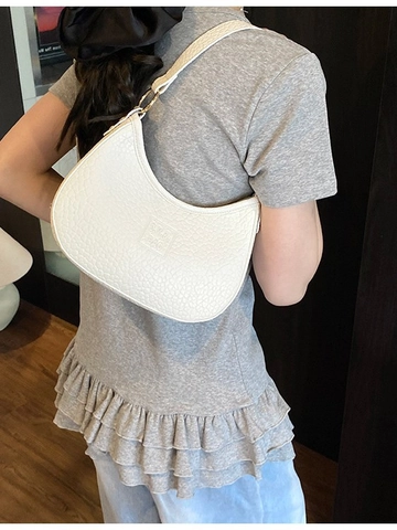 Bolso de Hombro Hobo de Cuero PU para Mujer Minimalista Color Sólido Textura Lichi Bolso de Axila Con Cremallera Uso Diario