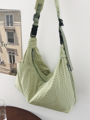 Sac Bandoulière en Nylon à Carreaux Grande Capacité Pour Femmes Sangle Réglable Décontracté Sac d'Épaule Dumpling Hobo