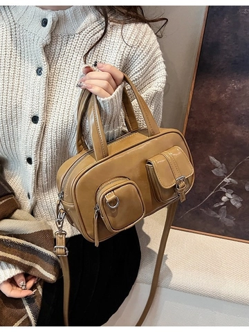 Vintage Women PU Leather Pillow Shoulder Bag Large Capacity Crossbody Handbag With Contrasting Color Pockets For Daily Commute