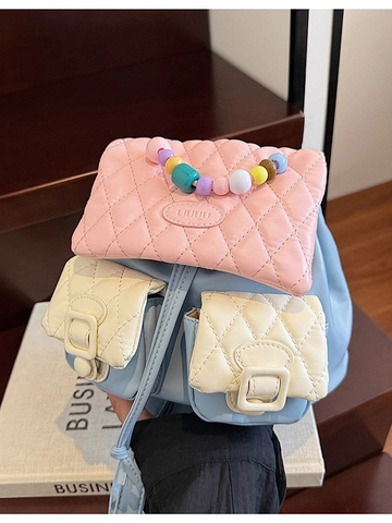 Trendy Καπιτονέ Mini Σακίδιο Πλάτης για Γυναίκες PU Δέρμα Γλυκό Patchwork Daypack Με Πολύχρωμες Χάντρες Λαβή Μικρή Τσάντα
