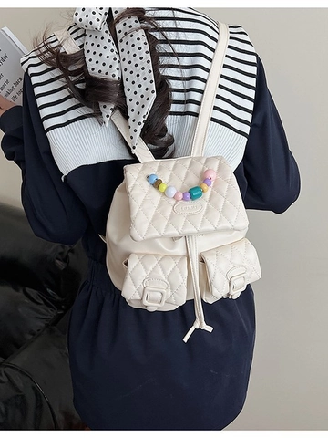 Trendy Καπιτονέ Mini Σακίδιο Πλάτης για Γυναίκες PU Δέρμα Γλυκό Patchwork Daypack Με Πολύχρωμες Χάντρες Λαβή Μικρή Τσάντα