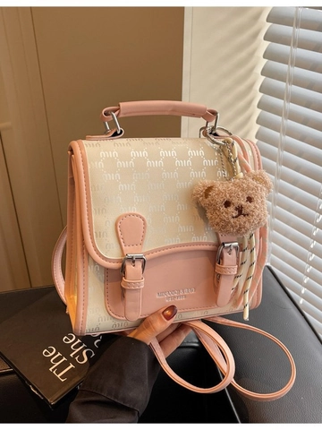 Sac à Dos Femme Vintage Monogramme en Cuir PU Petit Sac d'École de Designer Mode Sac de Voyage Imperméable Avec Pendentif