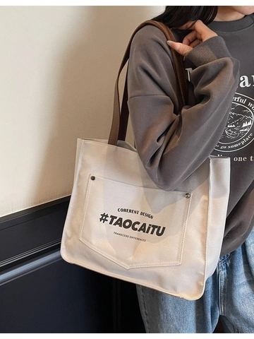 Sac Fourre-tout en Toile pour Femmes Grande Capacité Sac à Bandoulière Impression de Lettres Sac à Main pour Travail École Casual