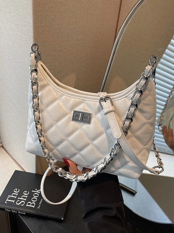 Borsa a Tracolla a Catena con Reticolo di Diamanti da Donna Moda Pelle PU Borsa a Spalla Dumpling Viaggio Quotidiano