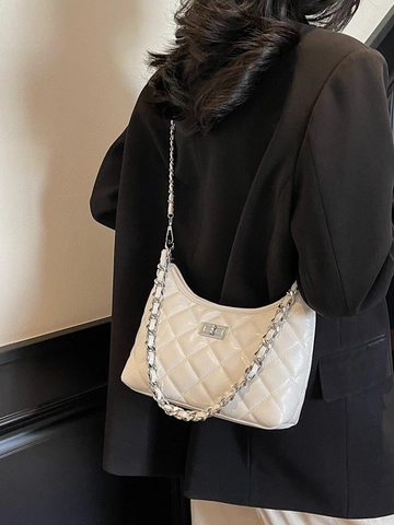 Borsa a Tracolla a Catena con Reticolo di Diamanti da Donna Moda Pelle PU Borsa a Spalla Dumpling Viaggio Quotidiano