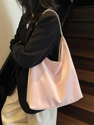 Bolso Tote de Cuir PU de Gran Capacidad para Mujer Bolso de Hombro Hobo Suave Minimalista Color Sólido Casual Urbano