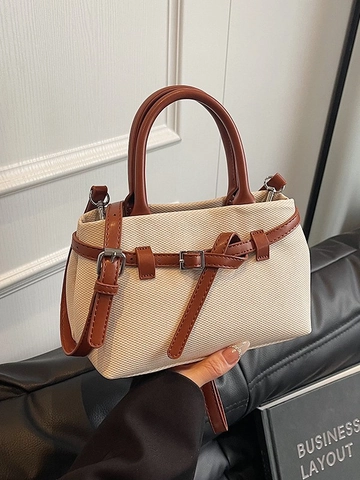 Bolso Bombonera de Cuero PU de Alta Gama para Mujer Costura Bolso de Hombro Cruzado Bolso de Mano Versátil Para Moda Diaria Bolso Pequeño Retro