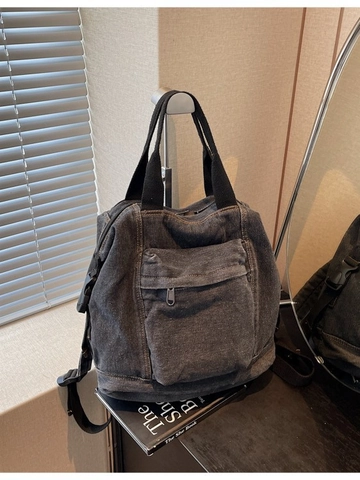 Sac à Dos en Denim Grande Capacité pour Femmes Vintage Délavé Coton Cartable École Décontracté Voyage Sac à Bandoulière Multi-Poches