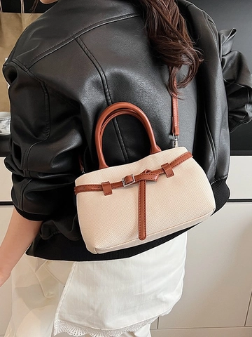 Bolso Bombonera de Cuero PU de Alta Gama para Mujer Costura Bolso de Hombro Cruzado Bolso de Mano Versátil Para Moda Diaria Bolso Pequeño Retro