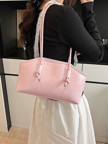 Women Large Capacity Shoulder Bag Fashion Minimalist PU Leather Tote Bag With Knot Decoration Urban Daily Commute Underarm Bag