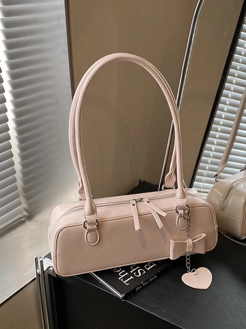 Borsa Sottobraccio in Pelle PU Donna Borsa a Spalla Baguette Niche Francese Con Pendente a Cuore e Fiocco Chiusura a Zip