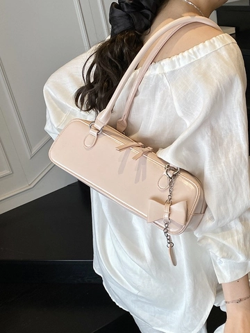 Borsa Sottobraccio in Pelle PU Donna Borsa a Spalla Baguette Niche Francese Con Pendente a Cuore e Fiocco Chiusura a Zip