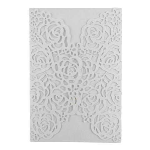 Laser Cut Rose Flower Wedding Invitation Cover Hollowed Pearlescent Paper Card For Engagement Party Wedding Supplies