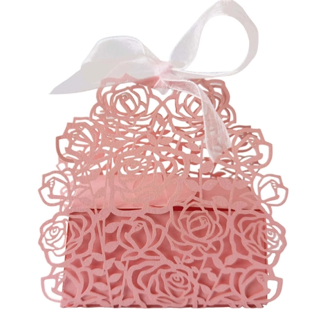 Cajas de Regalo de Flores de Rosa Cortadas al Láser Con Cintas para Boda Fiesta San Valentín Dulces Chocolate Embalaje Papel