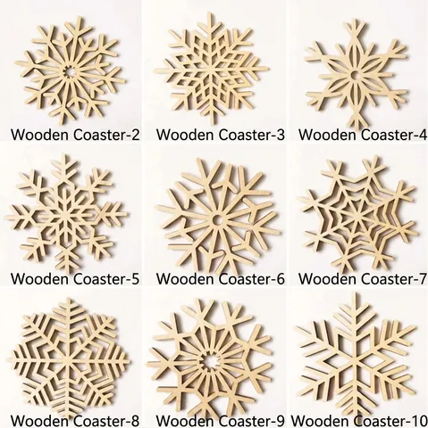 Christmas Wooden Snowflake Coasters Laser Cut Hollow Out Wood Mats Heat Resistant Decorative Placemats For Dining Table Party Decor