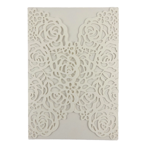 Laser Cut Rose Flower Wedding Invitation Cover Hollowed Pearlescent Paper Card For Engagement Party Wedding Supplies
