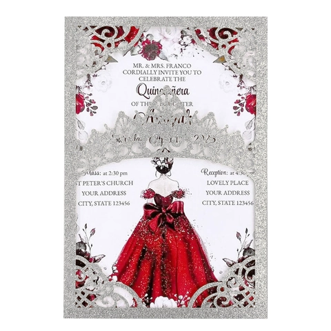 Inviti di Matrimonio Taglio Laser Luccicanti Corona Floreale Cavità Inviti Con Buste per Celebrazione Quinceanera Festa