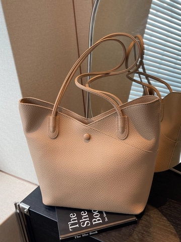 Sac Fourre-tout pour Femmes Grande Capacité en Cuir PU Grain de Litchi Sac à Épaule Polyvalent de Navetteur Sac à Main