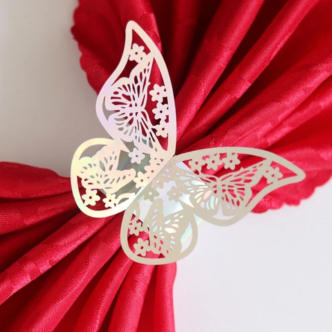 Rond de Serviette Papillon Découpe Laser Papier Cartonné Réfléchissant Miroir Décoration de Table pour Mariage Banquet Fête Dîner