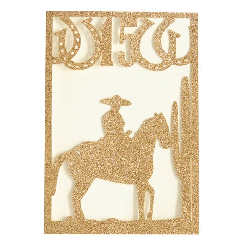 Glitter Goud Laser Gesneden Quinceañera Uitnodigingskaart Met Western Cowboy Hoefijzer Ontwerp Voor Vijftien Jaar Verjaardagsfeest Viering