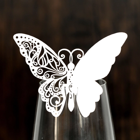 Butterfly Wine Glass Place Cards Laser Cut Pearlescent Paper Seat Cards For Wedding Banquet Party Table Decoration