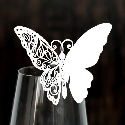 Butterfly Wine Glass Place Cards Laser Cut Pearlescent Paper Seat Cards For Wedding Banquet Party Table Decoration