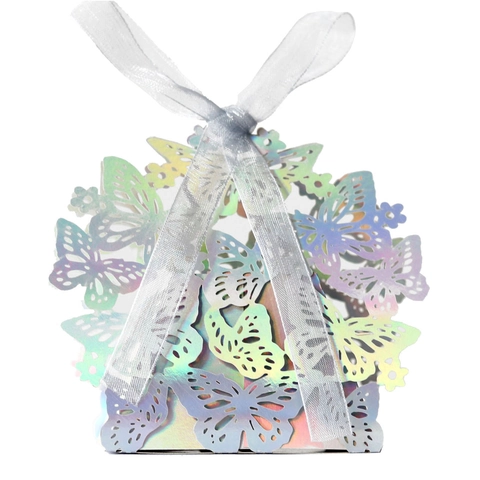 Mirror Laser Cut Butterfly Wedding Favor Boxes Romantic Hollow Out Candy Gift Packaging Ribbon Party Celebration Decor