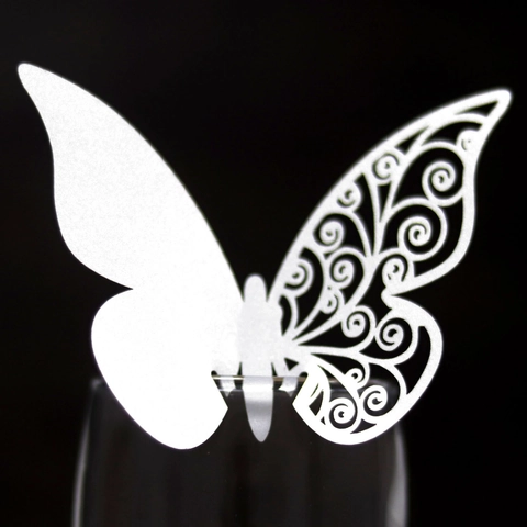 Butterfly Laser Cut Pearlescent Paper Wine Glass Name Place Cards For Wedding Birthday Party Banquet Hollow Table Decoration Cards