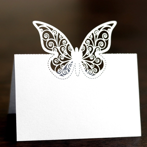 Butterfly Hollow Place Cards Laser Cut Pearlescent Paper Table Name Cards For Wedding Party Banquet Event Decorations
