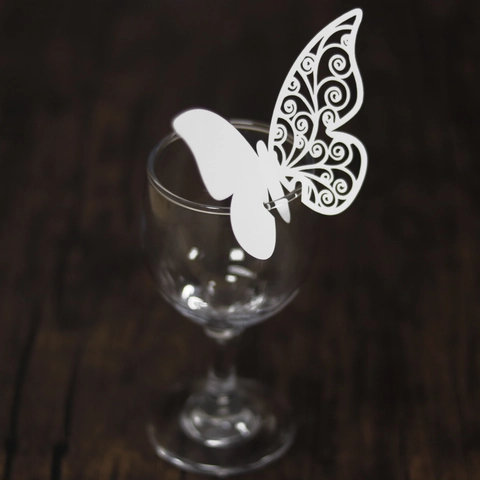 Butterfly Laser Cut Pearlescent Paper Wine Glass Name Place Cards For Wedding Birthday Party Banquet Hollow Table Decoration Cards