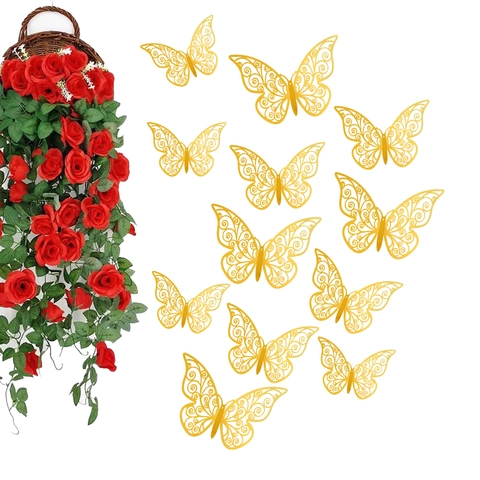 3D Hohl Schmetterling Wandaufkleber Metallic Laser Schnitt Papier Decals Nordischen Stil Haus Party Hochzeit Hintergrund Deko