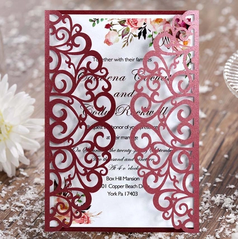 European Laser Cut Wedding Invitation Card Hollow Heart Pearlescent Paper Invitation Covers For Marriage Engagement Banquet Ceremony