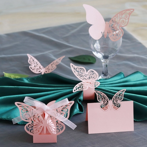 Butterfly Wedding Decoration Collection Laser Cut Pearl Paper Candy Container Napkin Ring Place Card Wall Decal Event Supplies