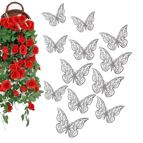 3D Hollow Butterfly Wall Stickers Set 12pcs Mirror Paper Carving DIY Decals For Home Wedding Party Nordic Decor Wall Art