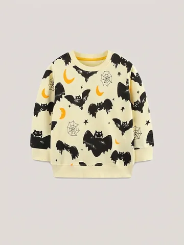 Felpa da Bambino con Stampa Cartoon Halloween in Cotone a Maniche Lunghe Girocollo Pullover per Bambini