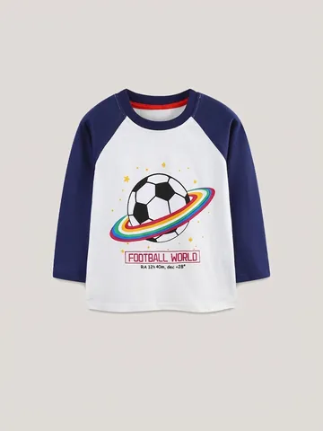 Παιδικό Βαμβακερό Μακρυμάνικο T-Shirt Casual Raglan Top Με Τύπωμα Ποδόσφαιρο Πλανήτης για Μικρά Αγόρια Φθινοπωρινό