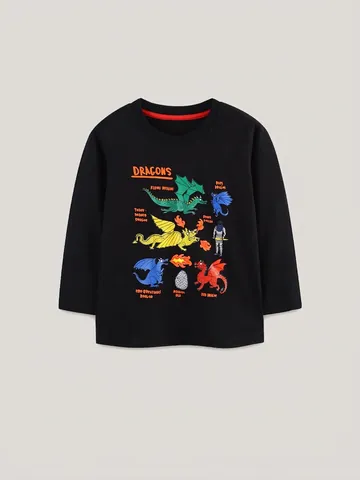 Maglietta a Maniche Lunghe in Cotone per Ragazzi Stampa Dinosauro Moda Stile Europeo Autunno Top Casual Nero