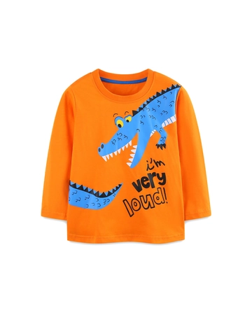 Jungen Mode Langarm T-Shirt 100% Baumwolle Cartoon Krokodil Druck Orange Pullover Lässig Base Shirt Herbst Kleidung