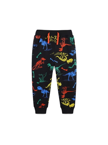 Dinosaur Skeleton Printed Kids Jogger Pants Black Cotton Soft Cuffed Sport Trousers For Boys Fall Fashion Clothing