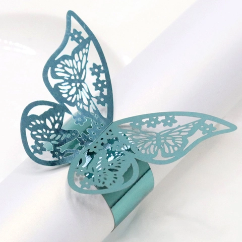 Rond de Serviette Papillon Découpe Laser Papier Cartonné Réfléchissant Miroir Décoration de Table pour Mariage Banquet Fête Dîner
